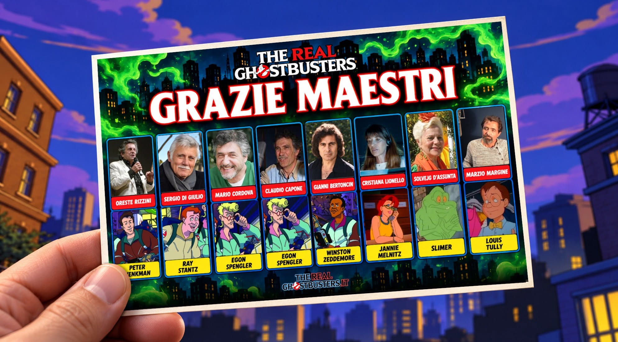 Cartolina dedicata al doppiaggio italiano di The Real Ghostbusters